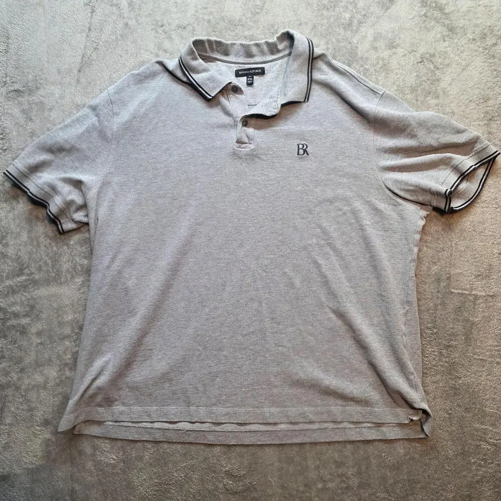 Banana Republic Polo Shirt Mens 2XLT Gray BR Logo Short Sleeve Contrast Trim